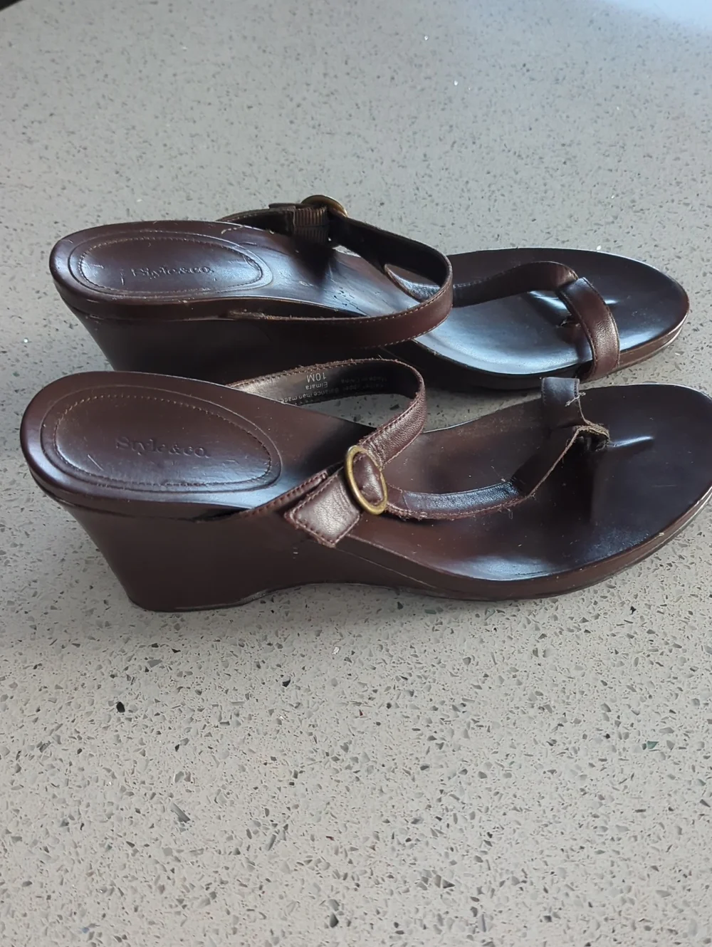 3 For $30. Style & Co. Brown Wedge Thong Sandals with Buckle